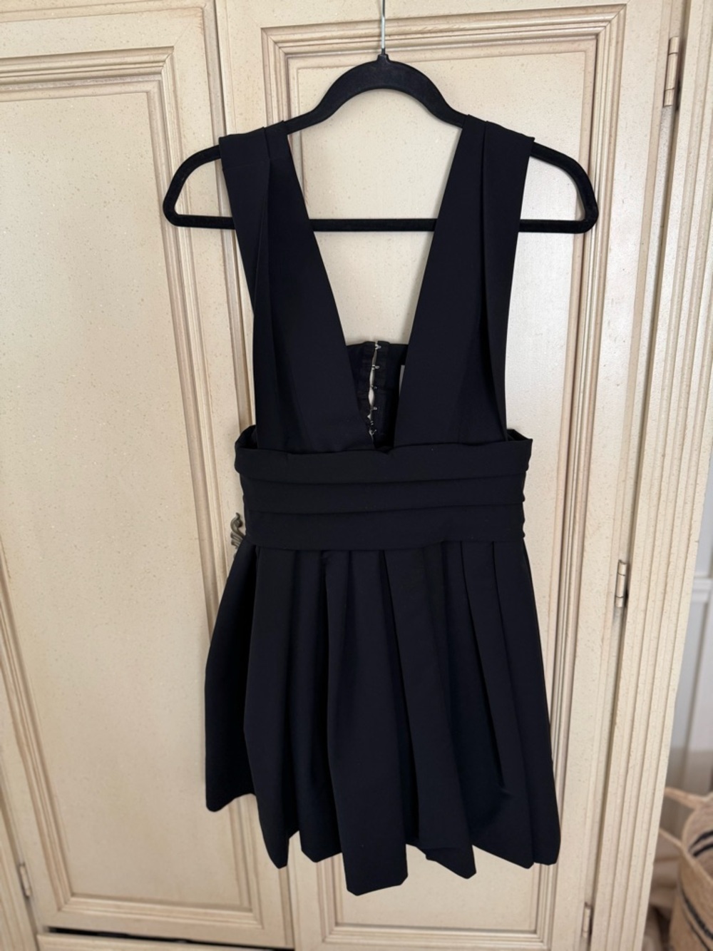 Preen by Thornton Bregazzi Black Plunge Pleated Mini Dress